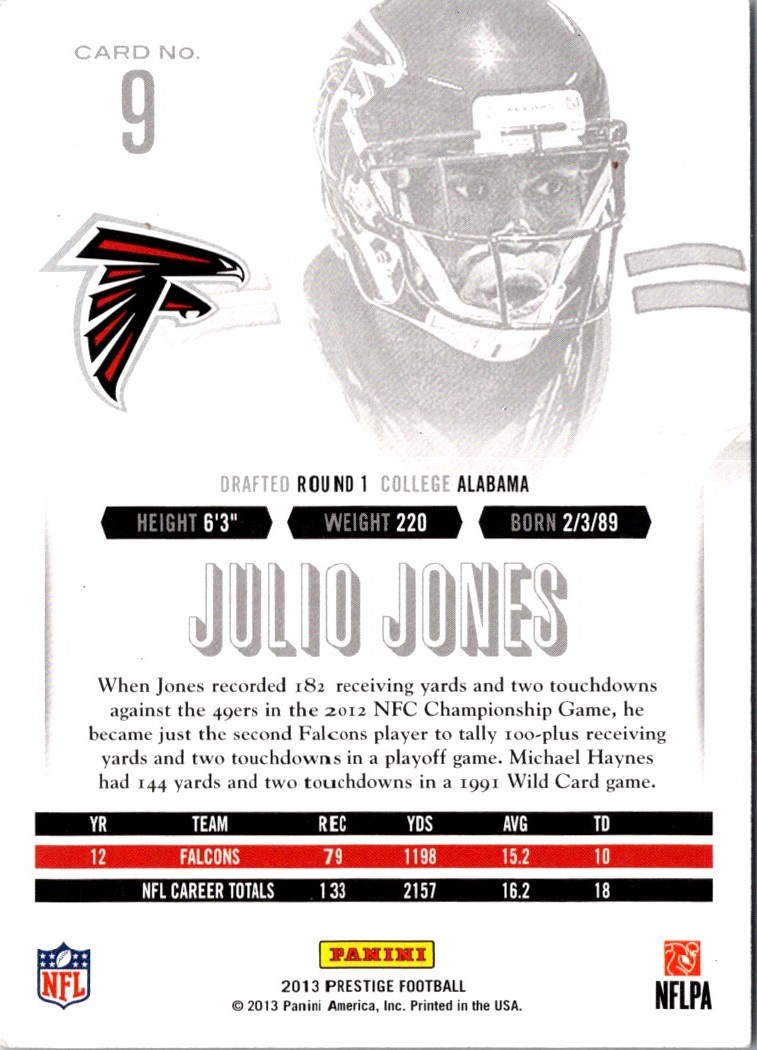 2013 Panini Spectra Combo Materials Red Matt Ryan/Julio Jones #1 card back image