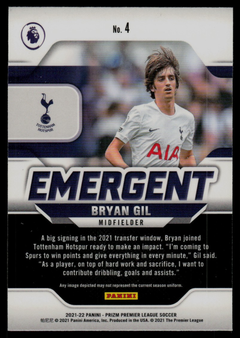 2021 Panini Prizm Premier League Emergent Bryan Gil #4 card back image