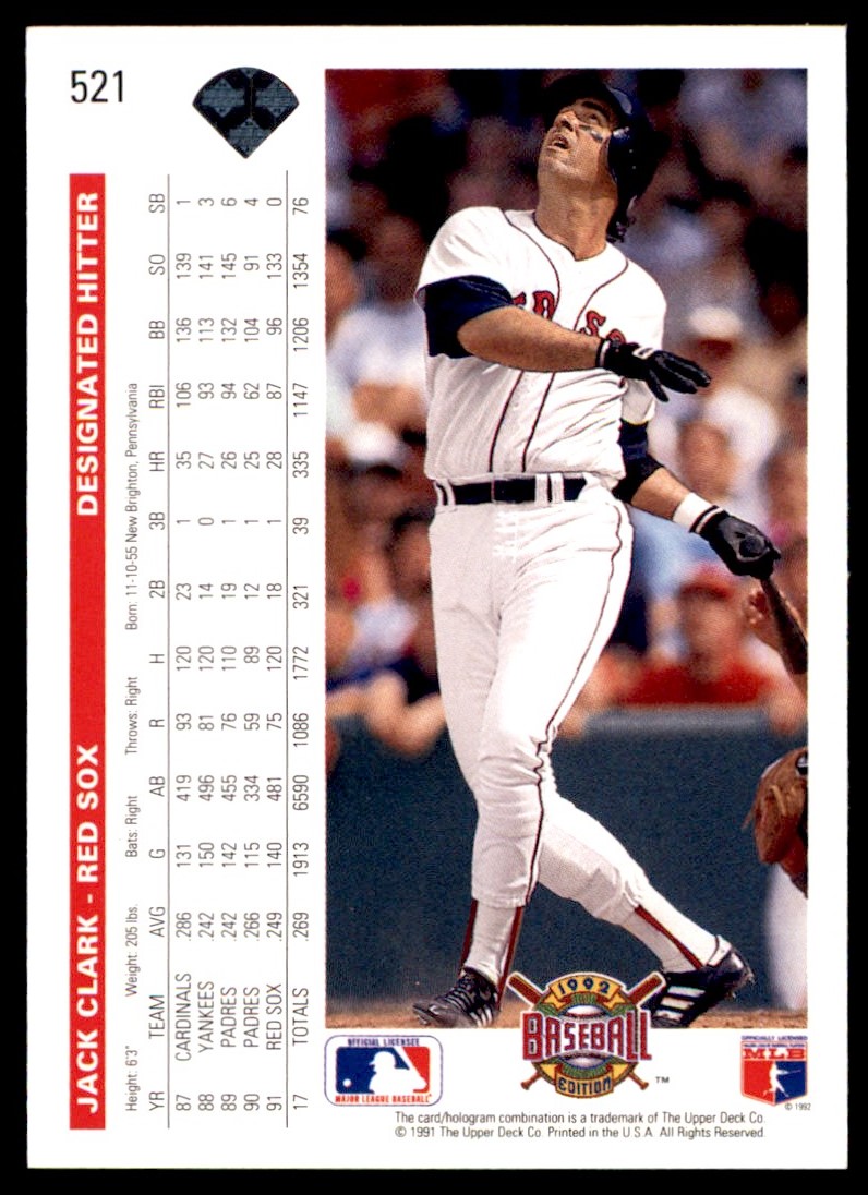 1992 Upper Deck Jack Clark Boston Red Sox #521 0987 | eBay