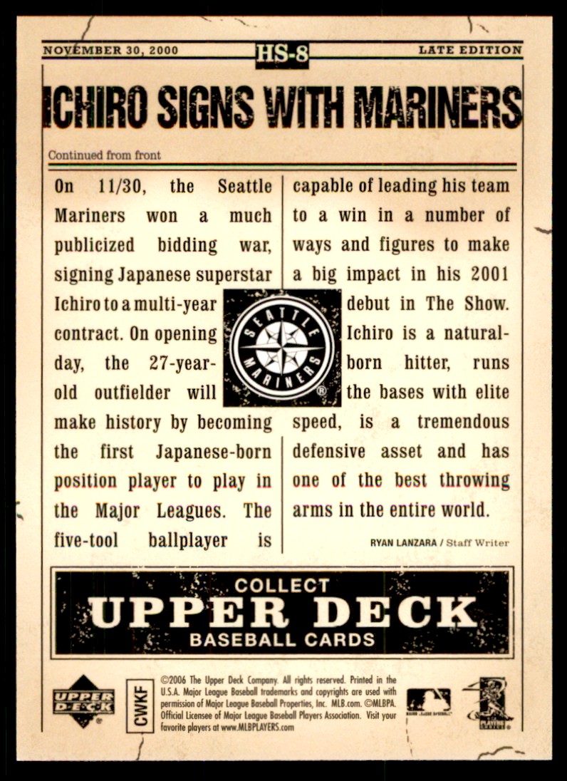 2006 Upper Deck First Pitch Hot Stove Headlines Ichiro Suzuki