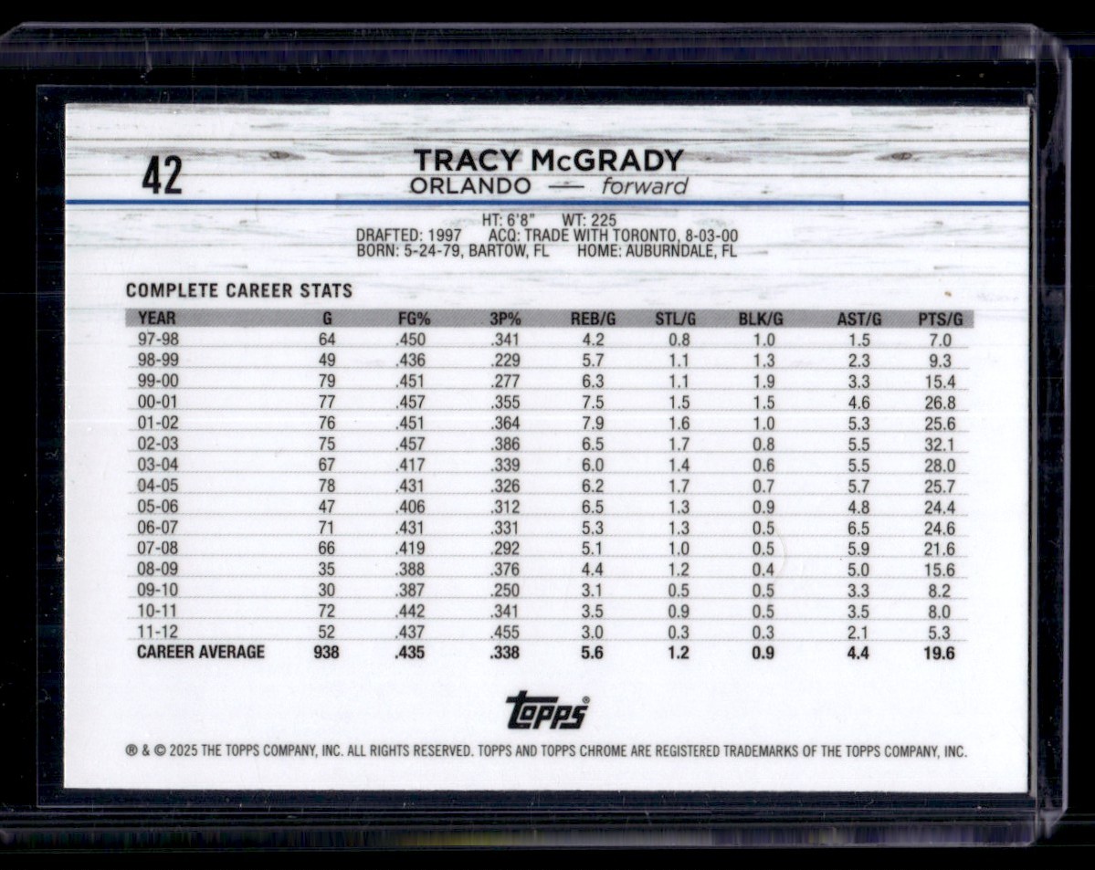 2025-26 Topps Chrome Tracy McGrady #42 card back image