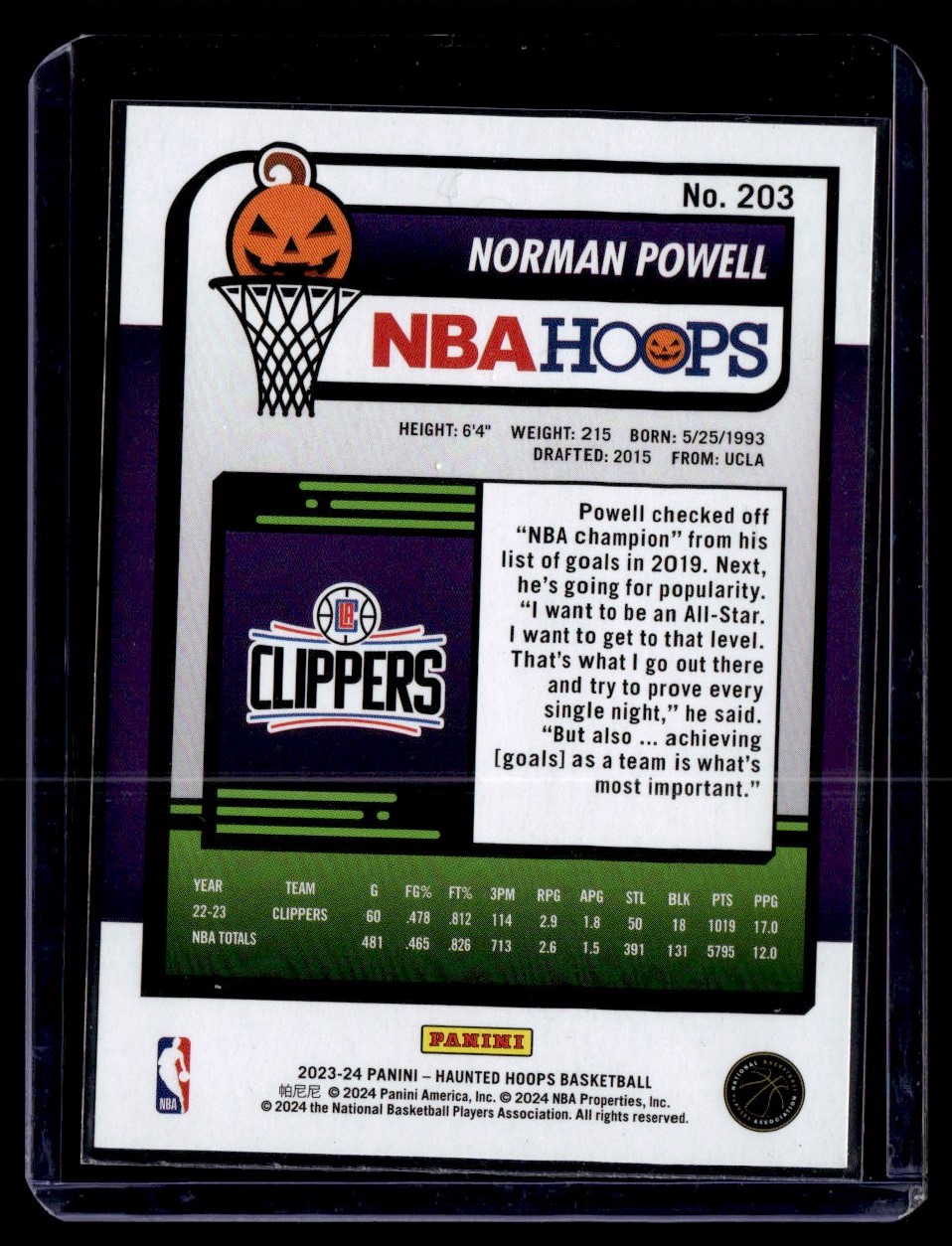 2024-25 NBA Hoops Norman Powell #203 card back image