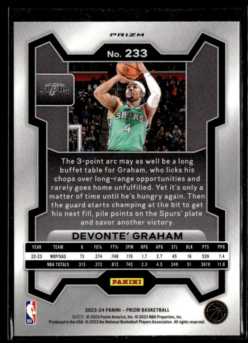 2023-24 Panini Prizm Red Ice Devonte' Graham #233 card back image