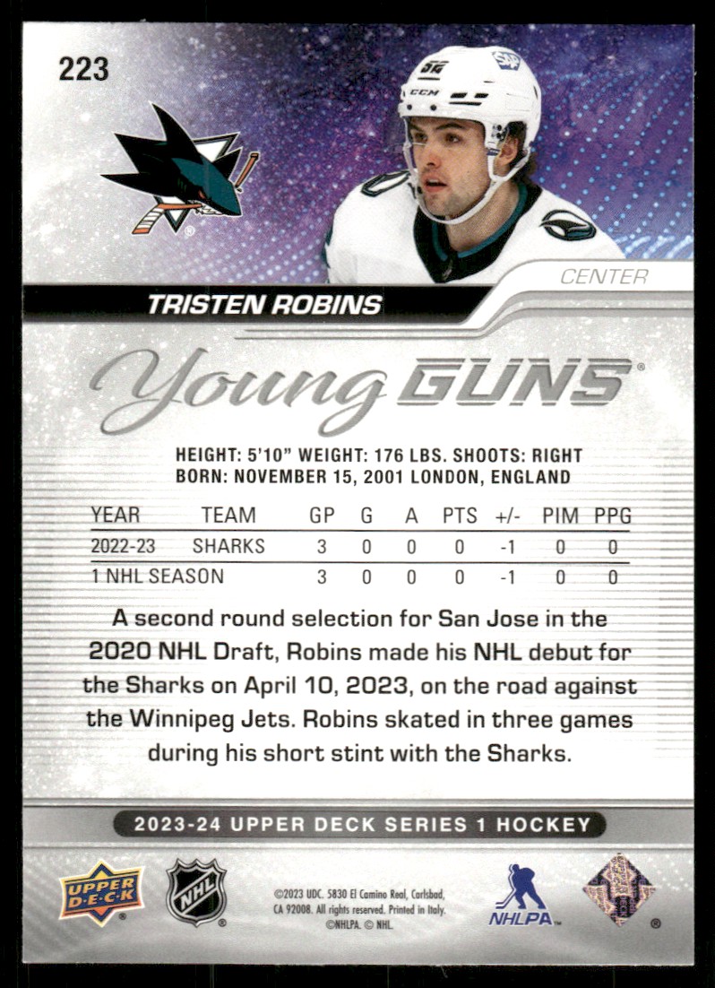2023-24 Upper Deck YG Tristen Robins #223 card back image