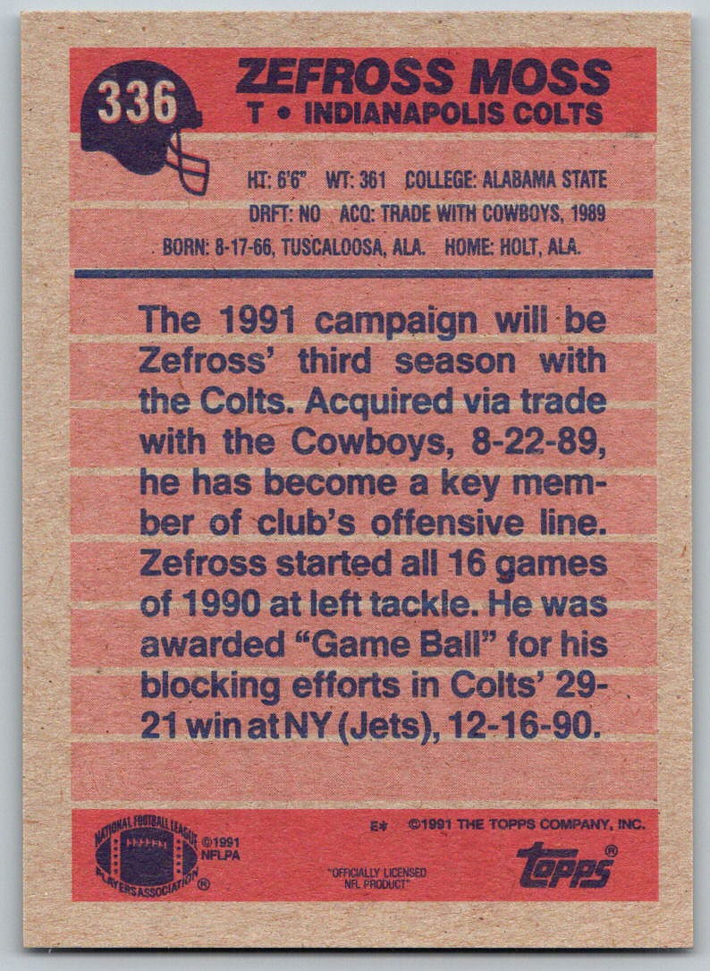 1991 TOPPS ZEFROSS MOSS INDIANAPOLIS COLTS #336 | eBay