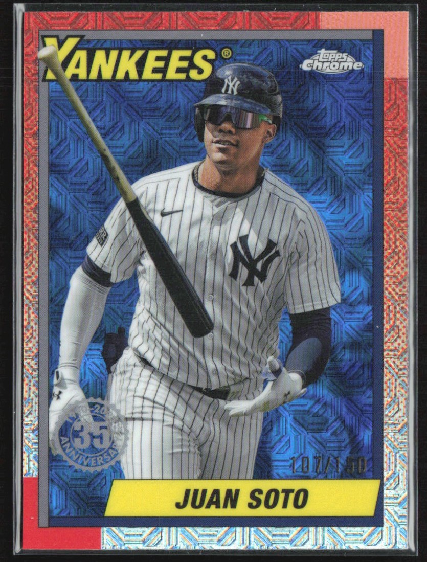 Juan Soto 2025 Topps Chrome 1990 Blue Refractor Silver Pack /150 