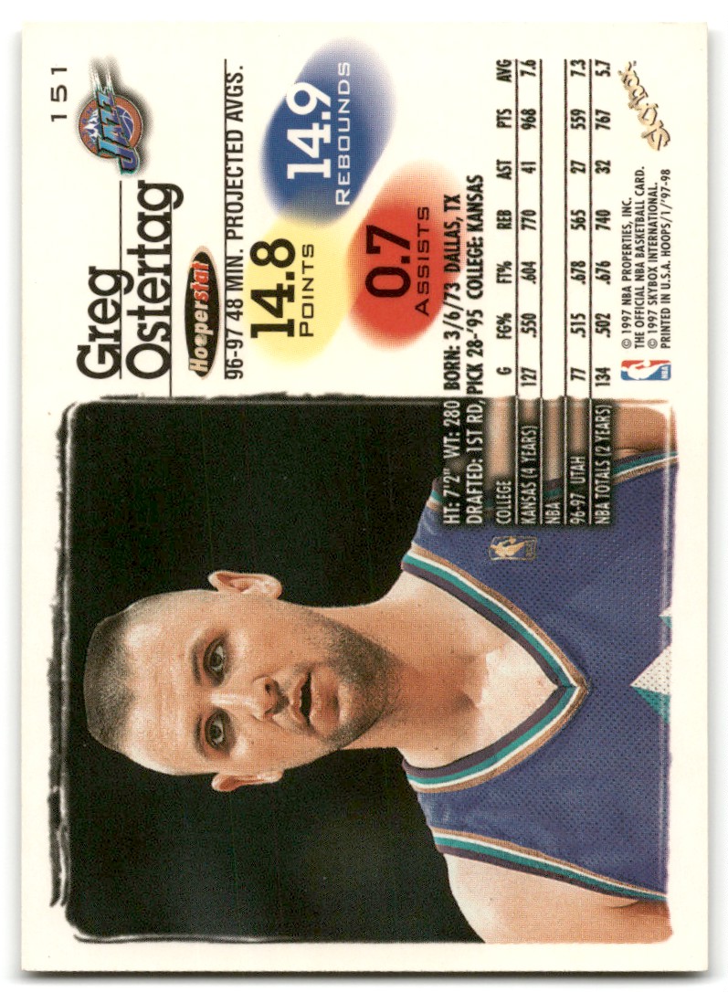 1997-98 Hoops Basketball Card Greg Ostertag #151 Utah Jazz | eBay