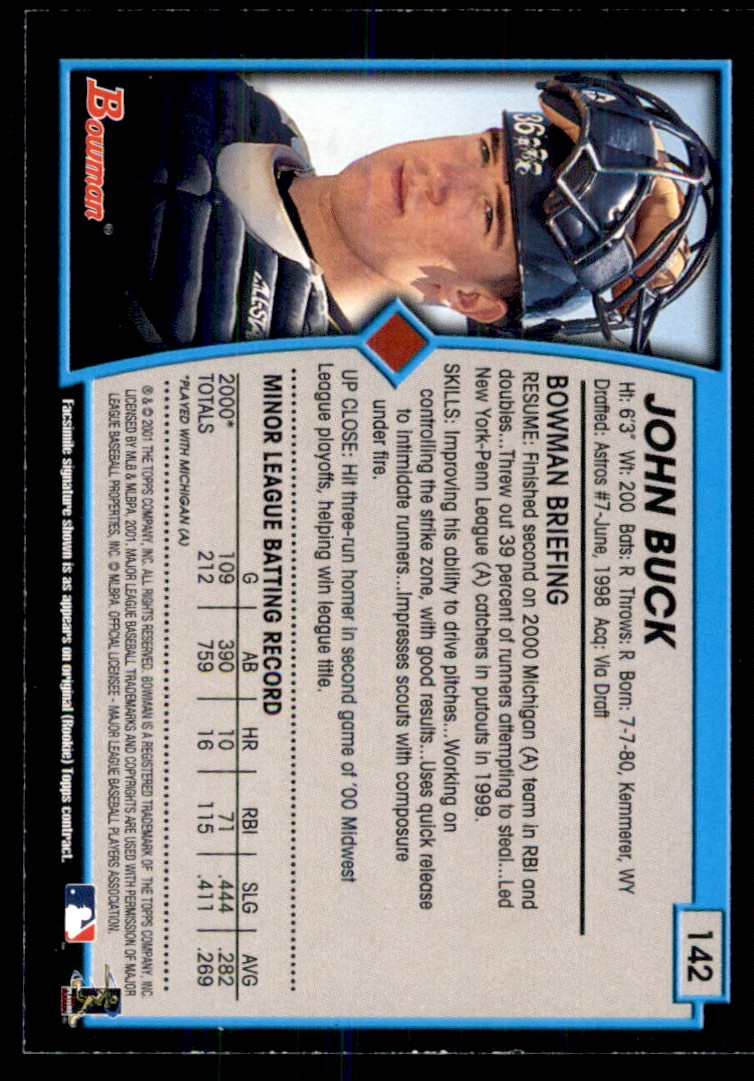 2001 Bowman John Buck #142 card back image