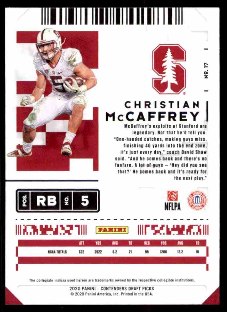 2020 Panini Contenders Christian McCaffrey #5 card back image