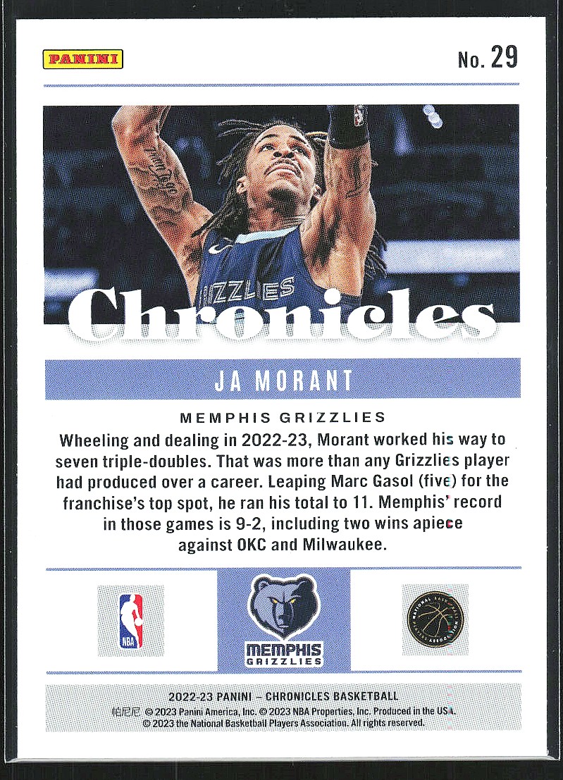 【アジア限定 NEW YEAR】JA MORANT PANINI 2022-23 Panini Spectra Grizzlies Ja Morant #100 Asia Blue