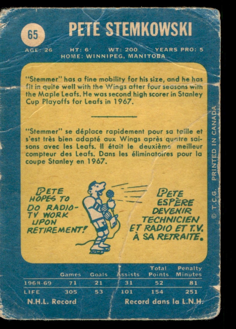 1969-70 O-Pee-Chee Pete Stemkowski #65 card back image