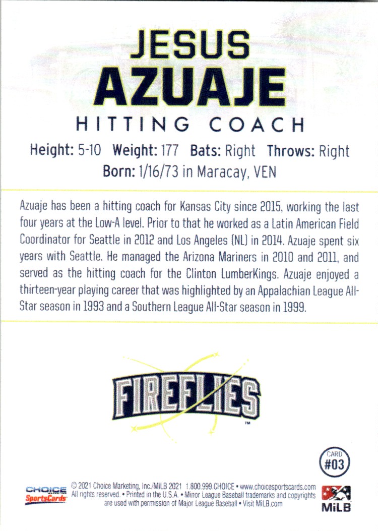 2021 MiLB Jesus Azuaje card back image