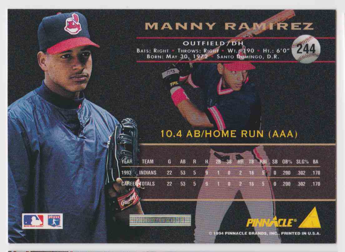 1994 Pinnacle Rookie Prospect Manny Ramirez 244 on Kronozio