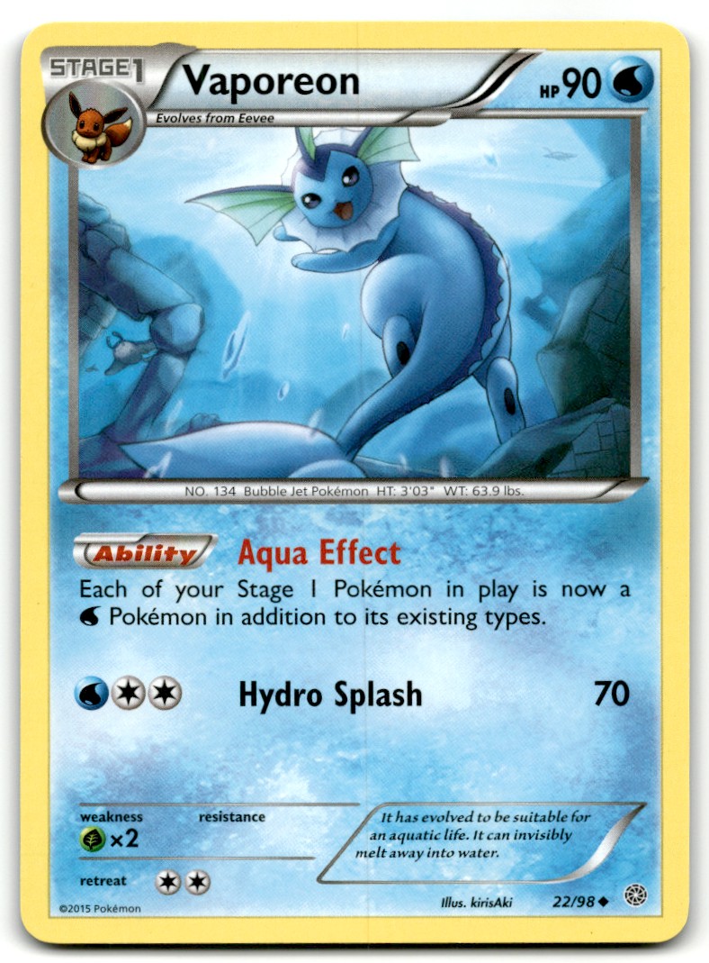 シャワーズ Vaporeon 旧裏 Old Back モンボホロ Holo 2015 XY - Ancient Origins Pokemon TCG Card #22 Vaporeon | eBay