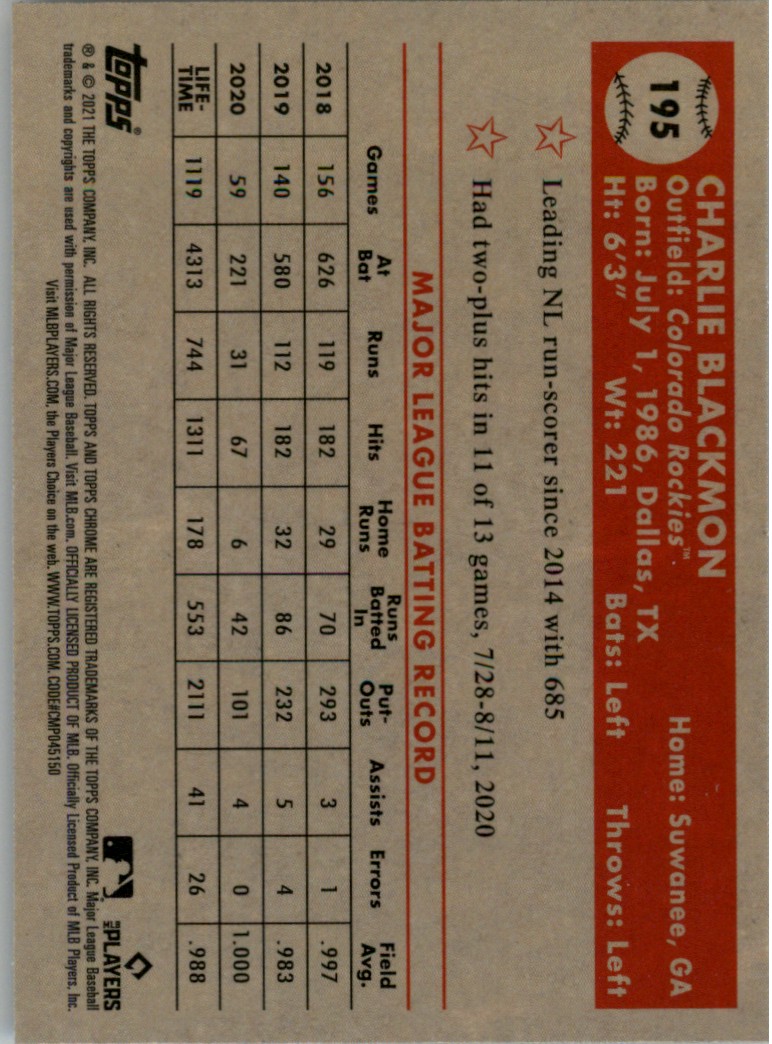 Charlie Blackmon - Colorado Rockies (MLB Baseball Card) 2021 Topps