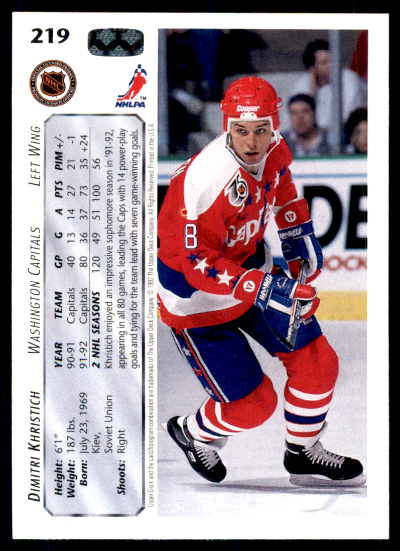 1992-93 Upper Deck Dmitri Khristich #219 card back image