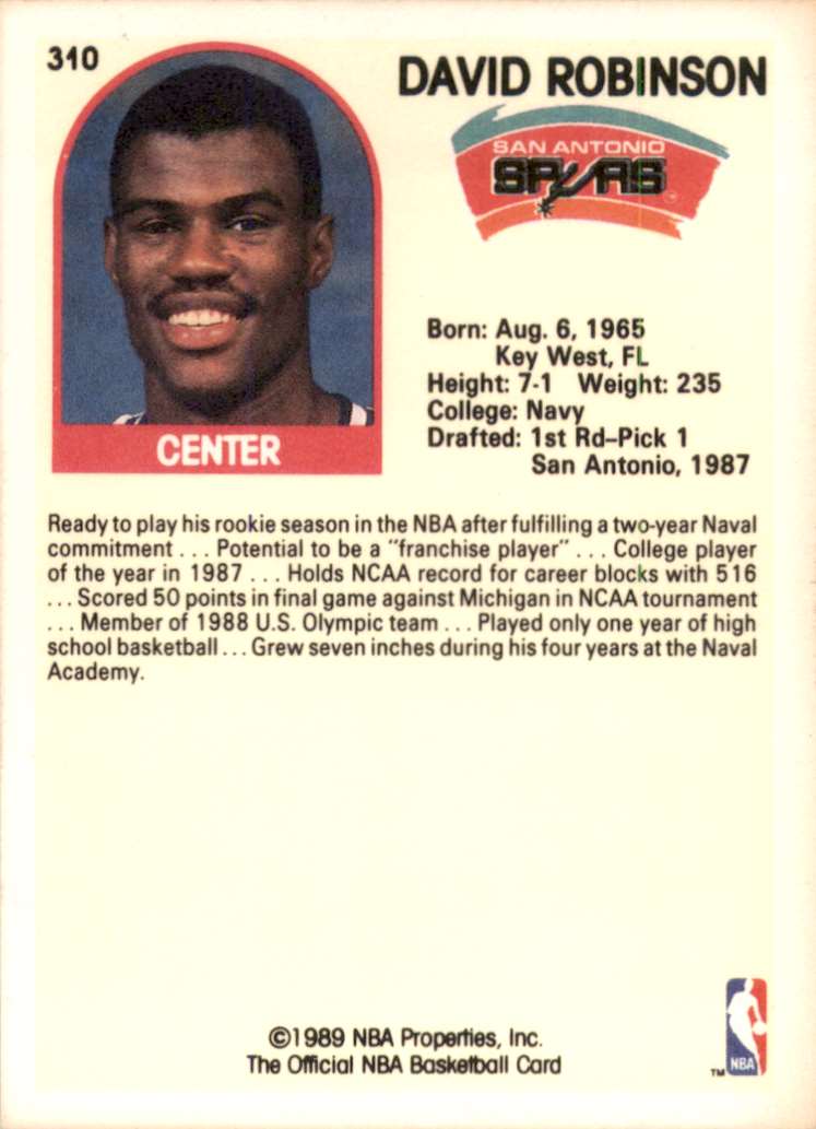 1989-90 Hoops David Robinson Ia #310 on Kronozio