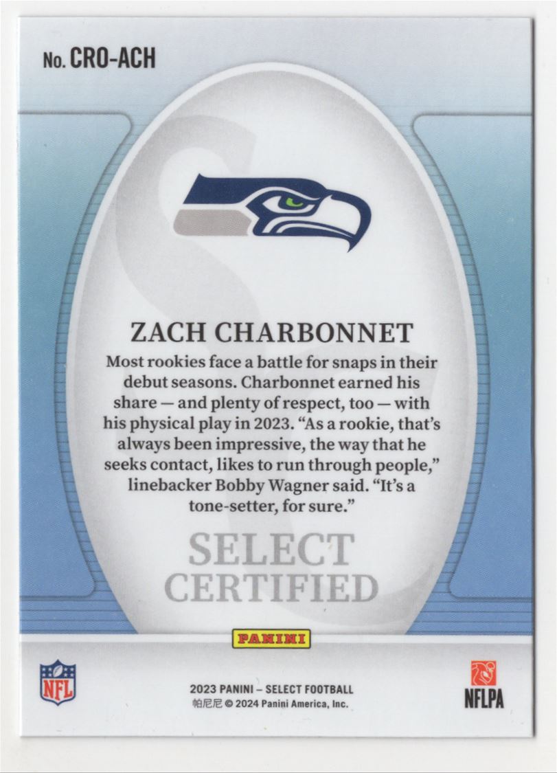 2023 Panini Select Certified Zach Charbonnet Rookie #CRO-ACH | eBay