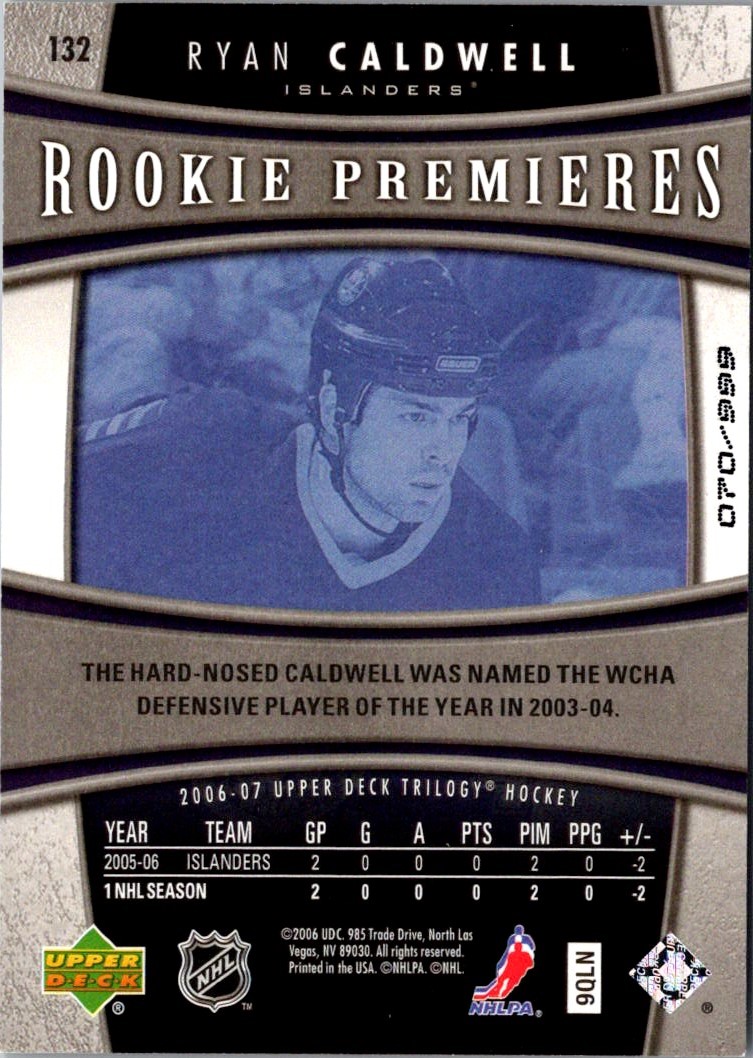 2006-07 Upper Deck Trilogy Ryan Caldwell #132 card back image