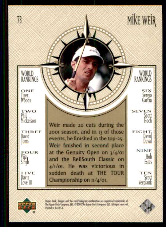 2002 Upper Deck Golf Mike Weir #73 card back image