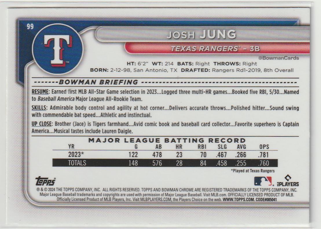 2024 Bowman Chrome Josh Jung #99 card back image