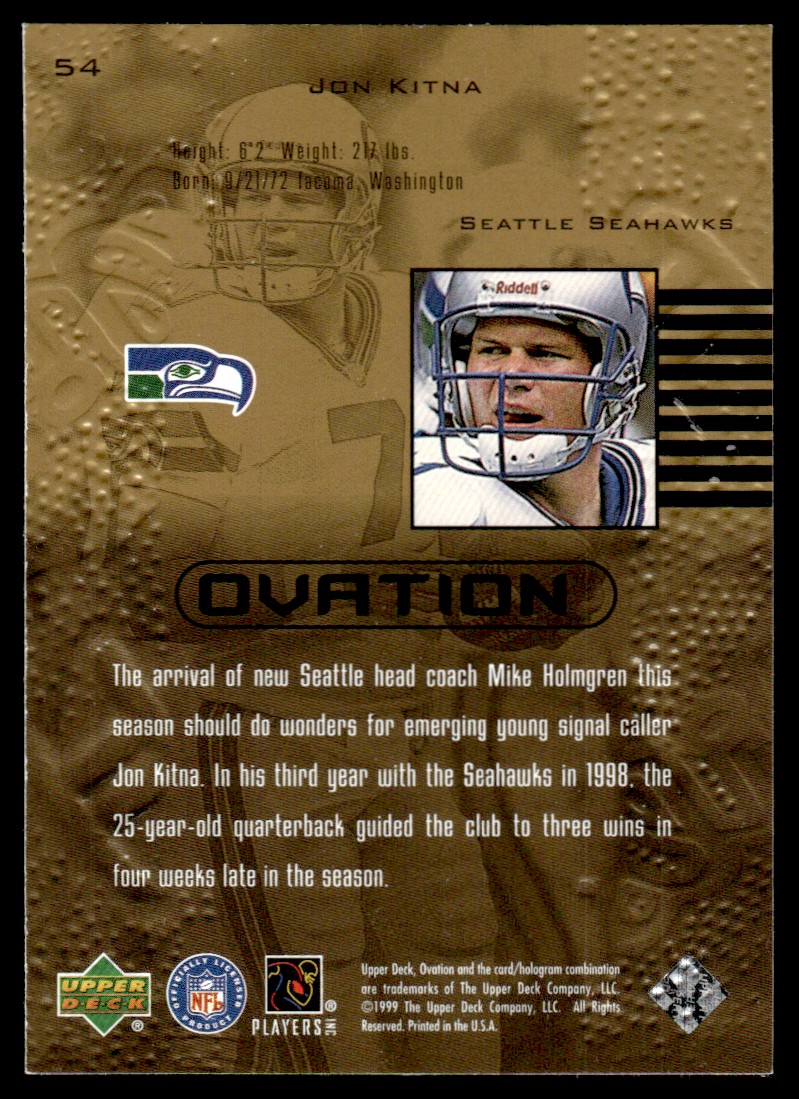 1999 Upper Deck Ovation * Jon Kitna #54 card back image