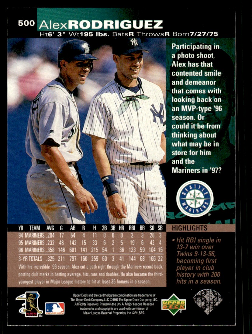 1997 Upper Deck Baseball Alex Rodriguez Seattle Mariners #500 NM