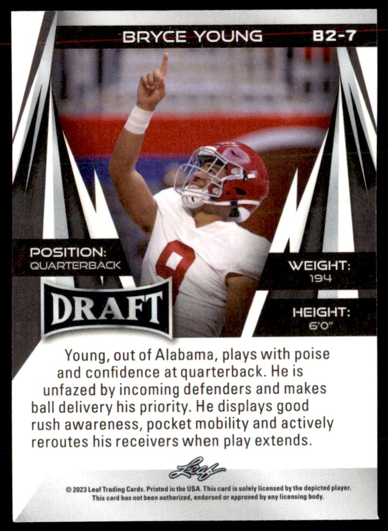 2023 Leaf Draft Base V2 Gold Bryce Young #B2-7 card back image