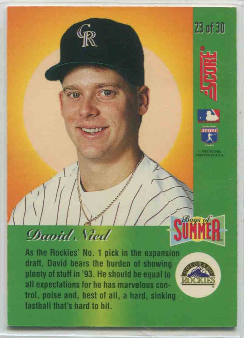 1993 Score Boys Of Summer David Nied #23 card back image