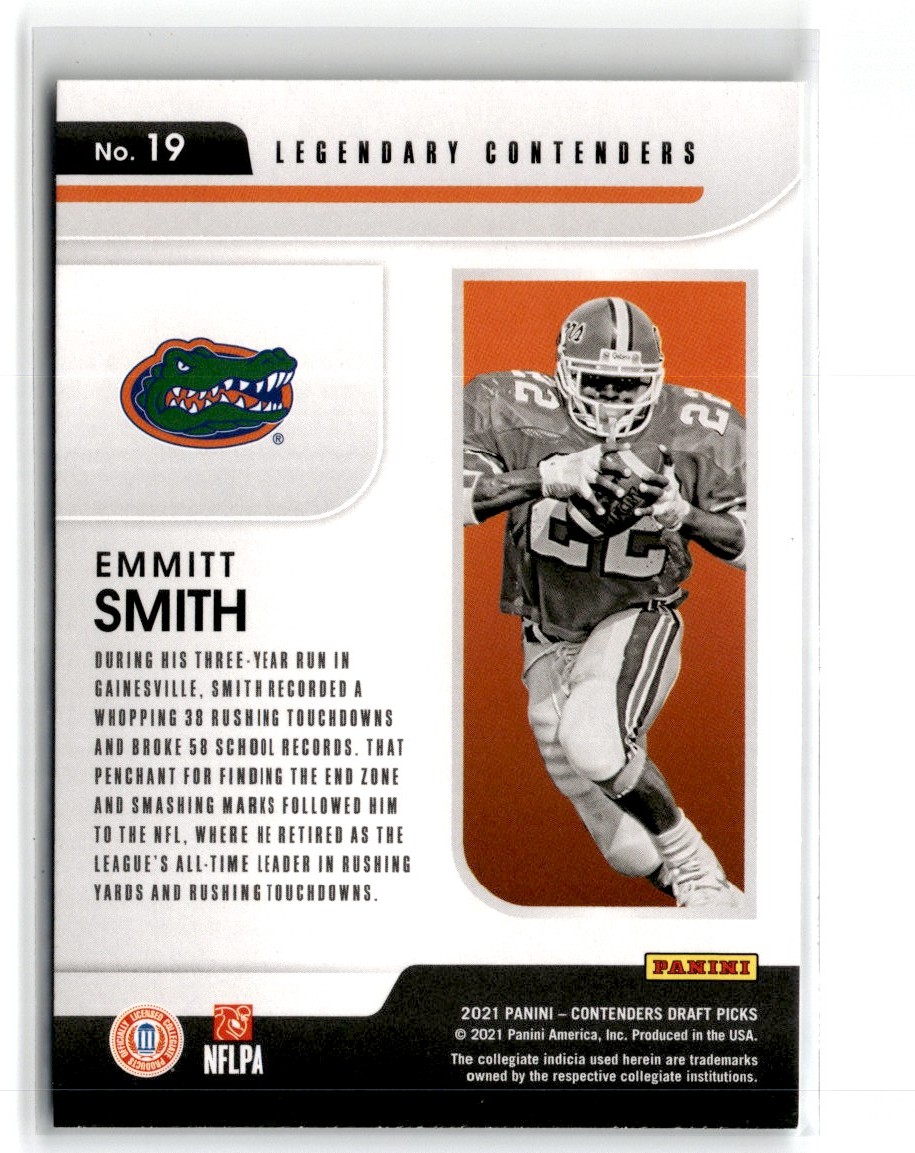 2021 Panini Contenders Draft Picks Legendary Emmitt Smith #19 card back image