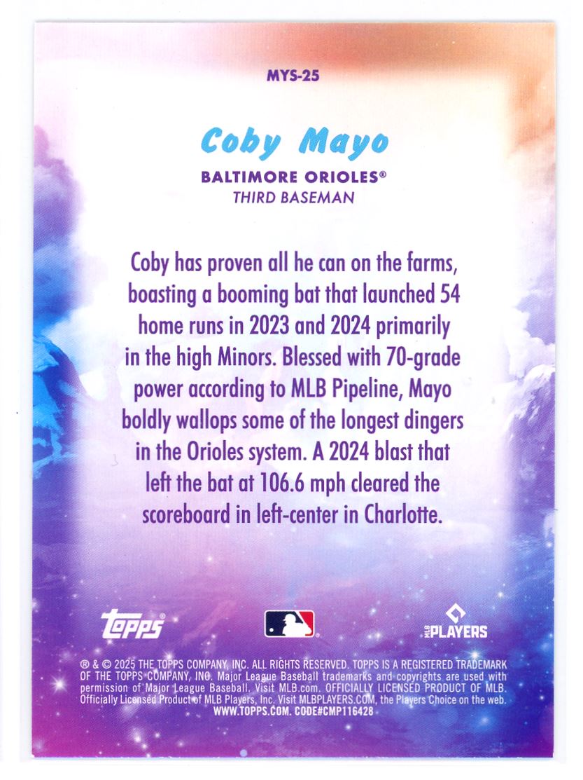 2025 Topps Update Mystical Coby Mayo RC Baltimore Orioles #MYS-25
