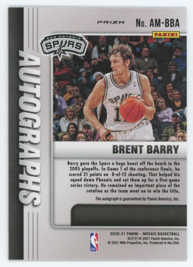 2020-21 Panini Mosaic Brent Barry #AM-BBA card back image