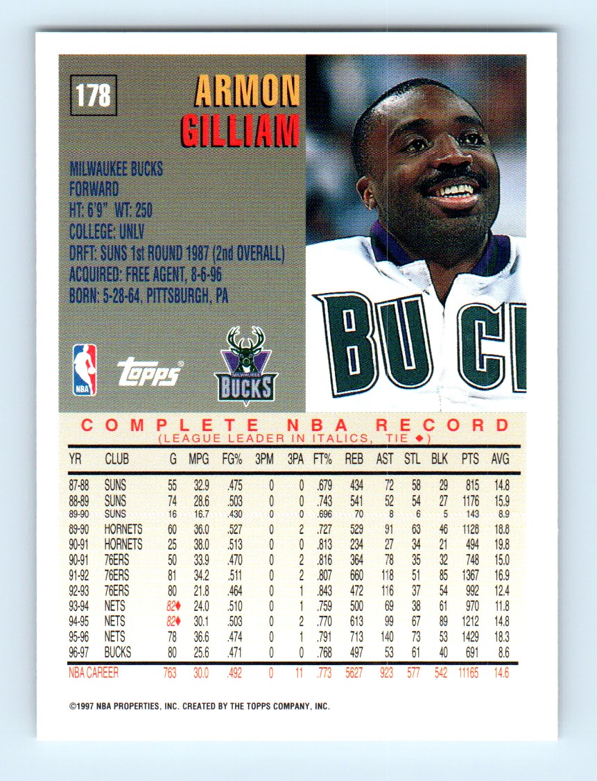 1997-98 Topps Armon Gilliam #178 card back image