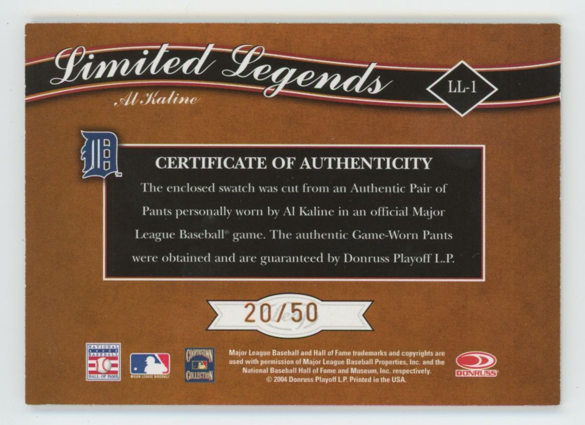 2004 Leaf Limited Legends Al Kaline #LL-1 card back image
