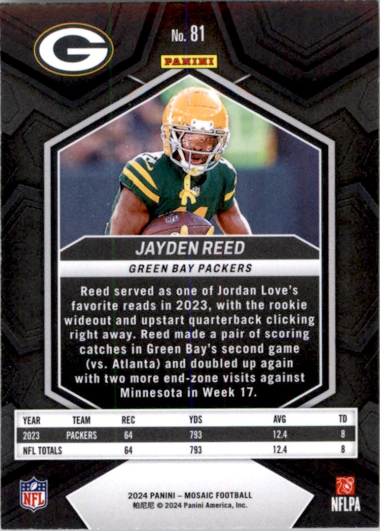 2024 Panini Mosaic Jayden Reed #81 card back image