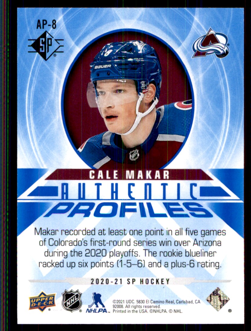 2020-21 SP Authentic Profiles Cale Makar #AP8 on Kronozio