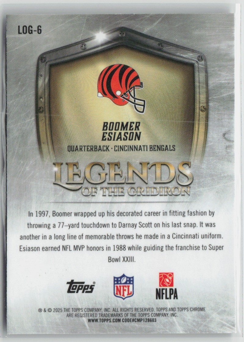 2025 Topps Chrome Legends of the Gridiron Boomer Esiason #LOG-6 Cincinnati