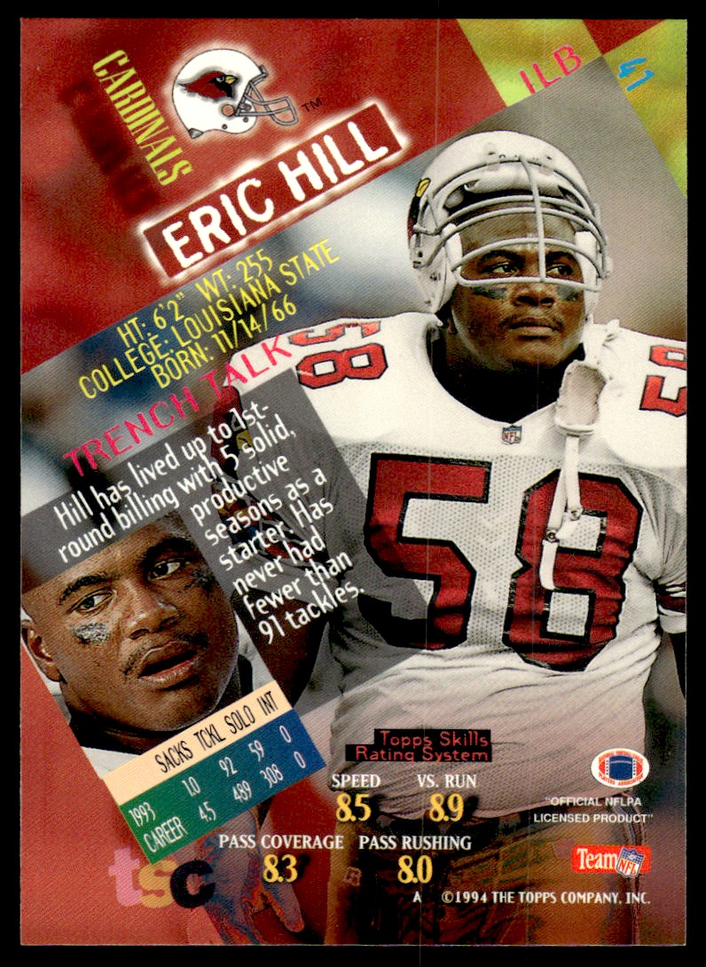 1994 STADIUM CLUB SUPER BOWL XXIX ERIC HILL ARIZONA CARDINALS #298