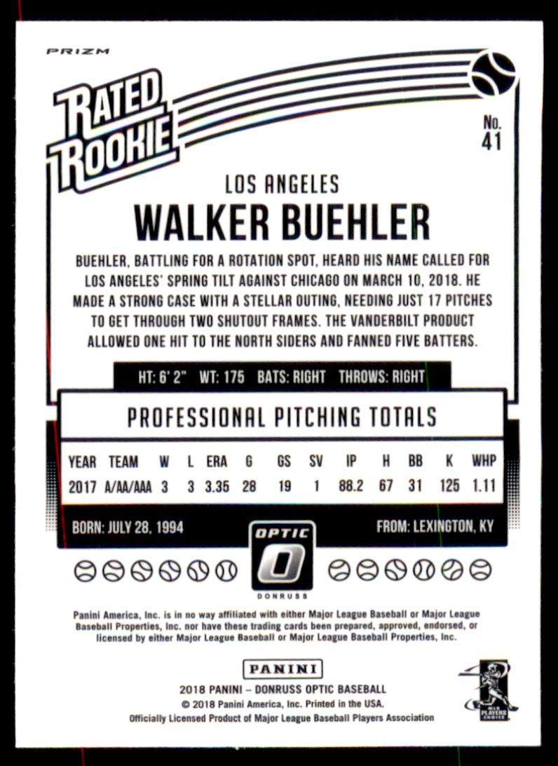 2018 Donruss Optic Walker Buehler #41 card back image
