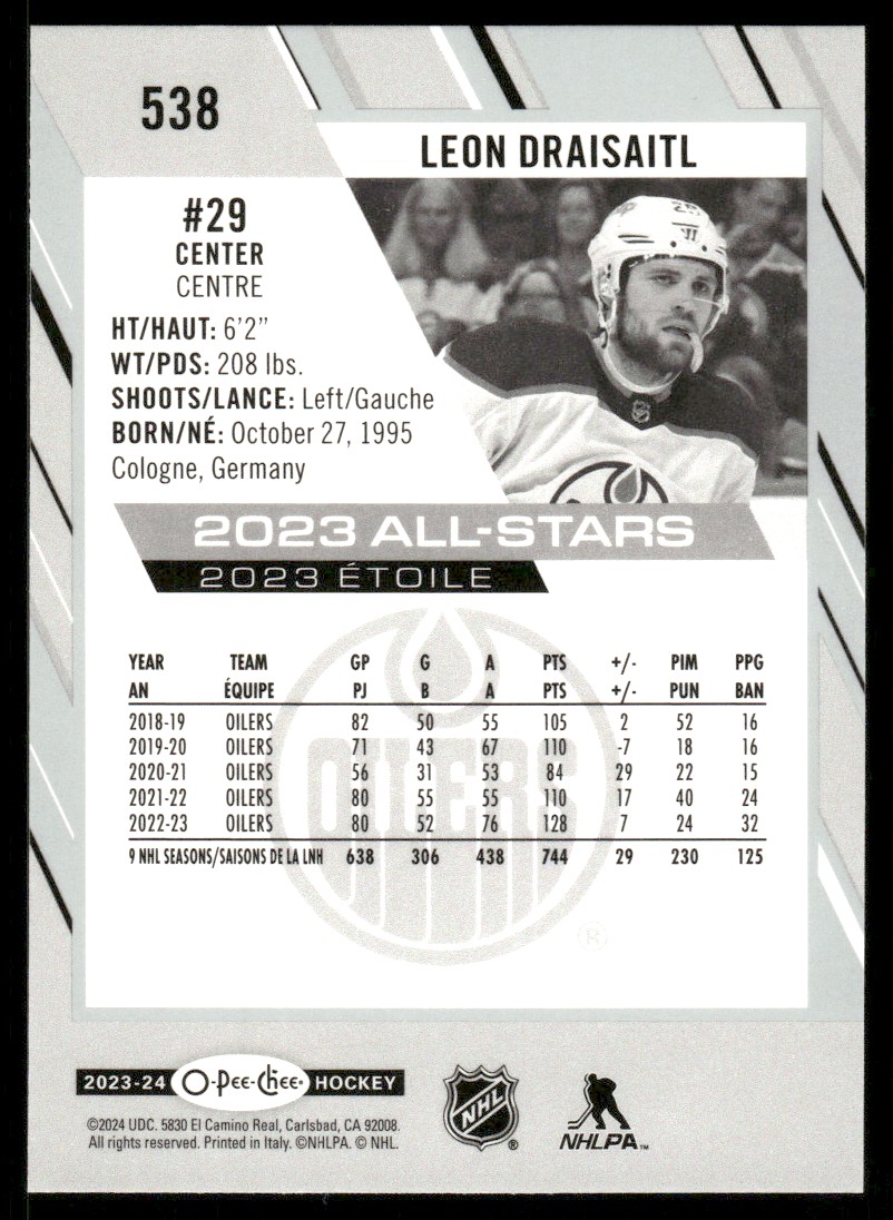 2023-24 O-Pee-Chee Leon Draisaitl #538 card back image