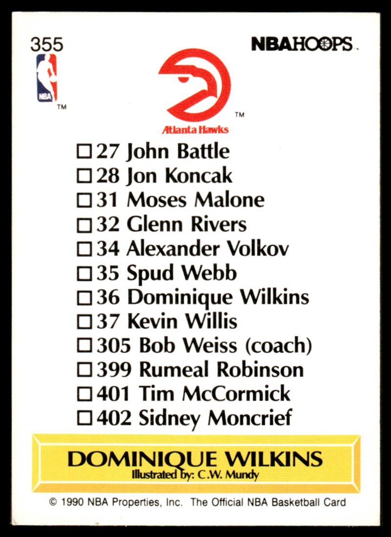 1990-91 NBA Hoops Dominique Wilkins #355 card back image