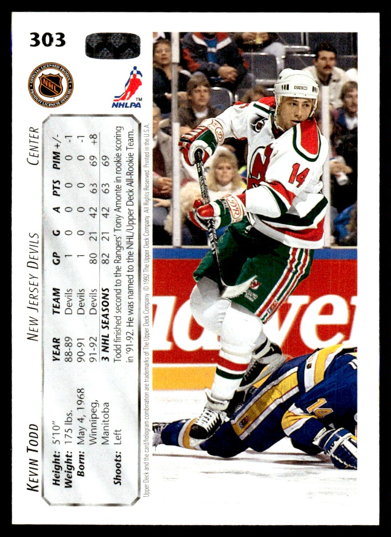 1992-93 Upper Deck Kevin Todd #303 card back image