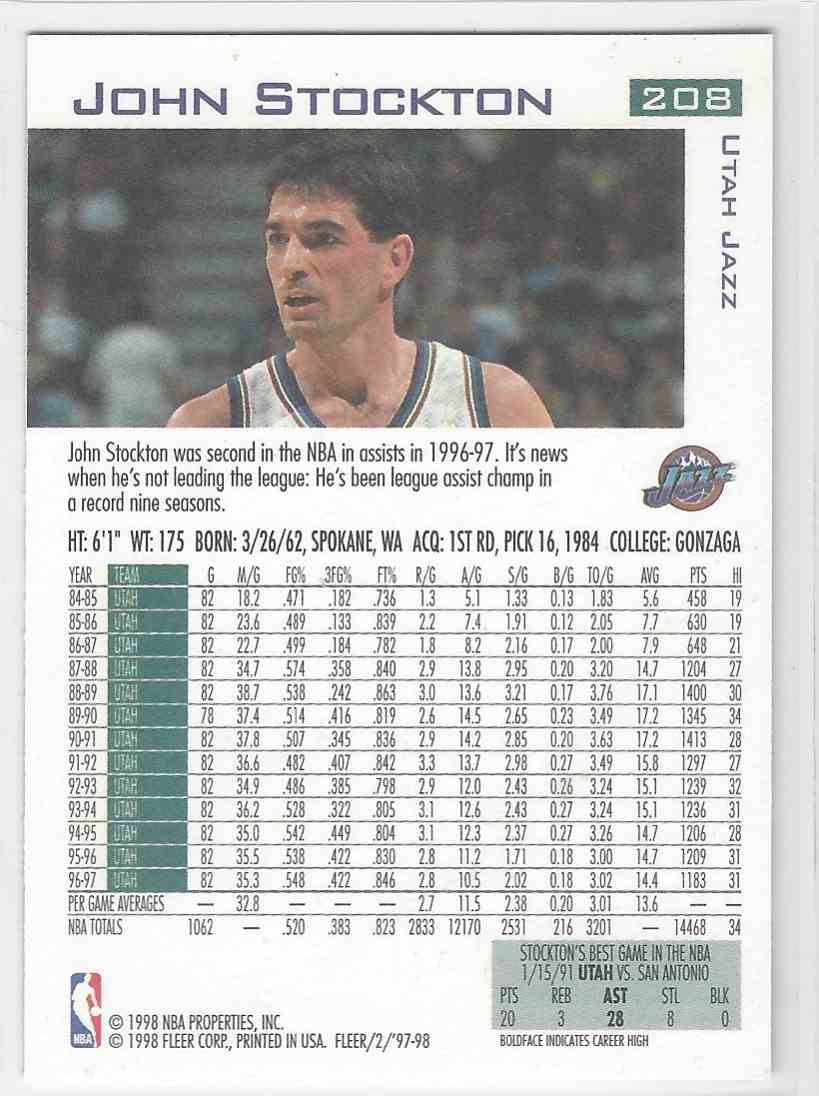 1997-98 Fleer John Stockton #208 On Kronozio