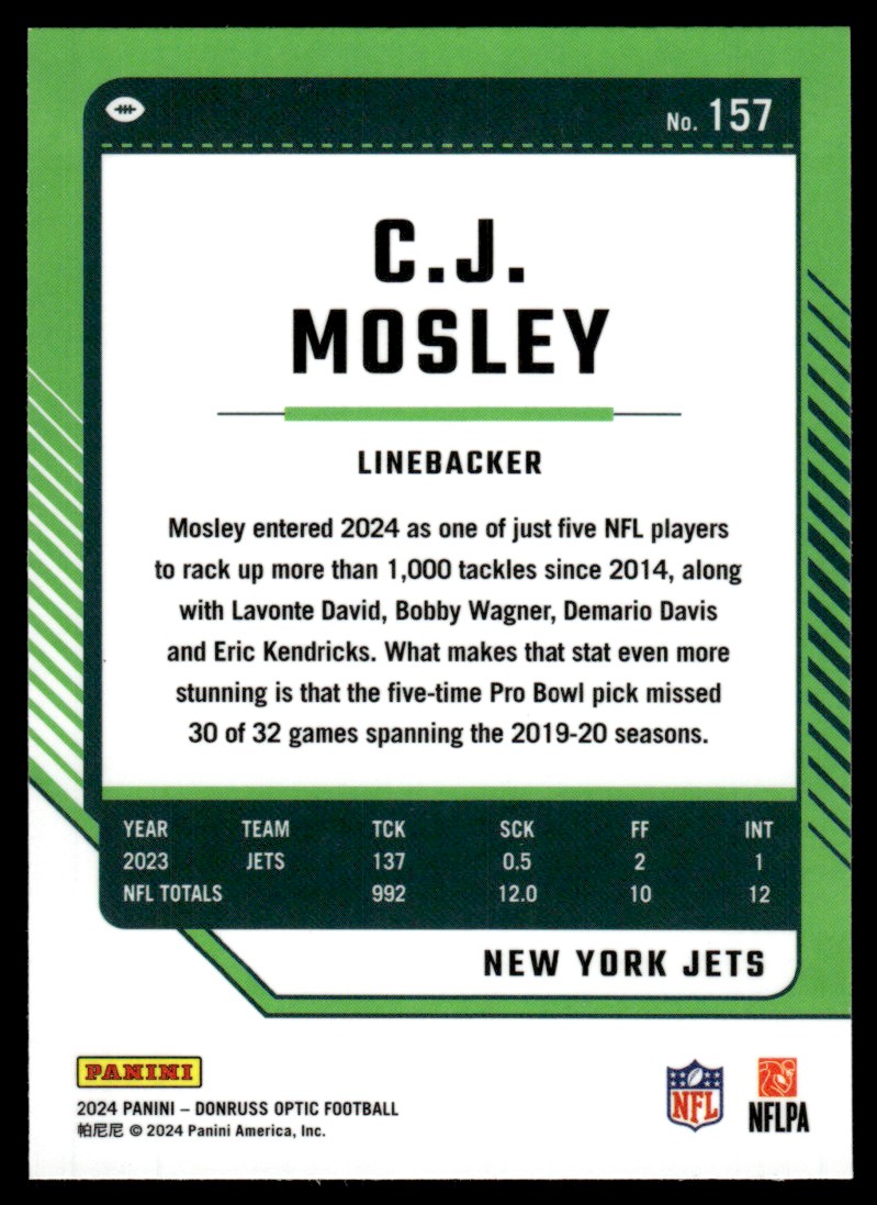 2024 Donruss Optic C.J. Mosley #157 card back image
