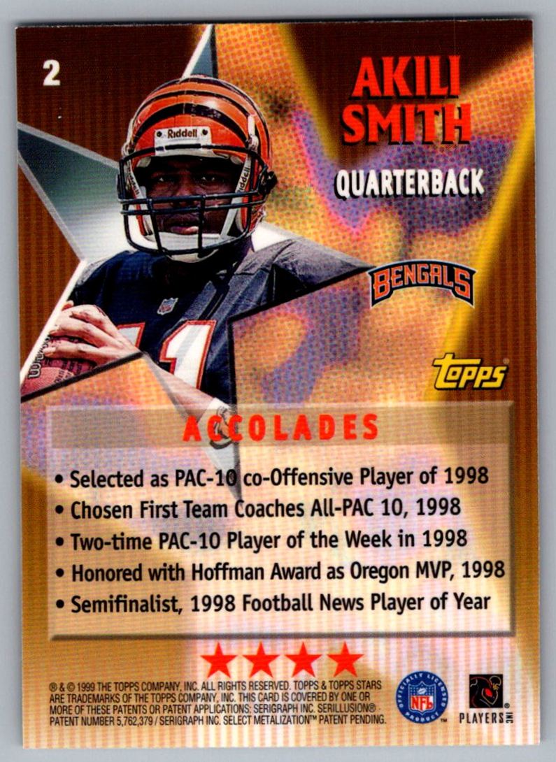 1999 Topps Stars Akili Smith #2 card back image
