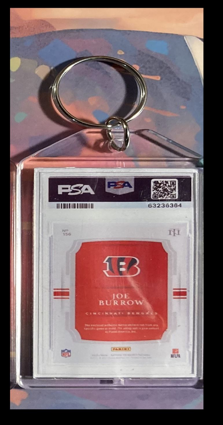 2025 -MME- 0124-0230 Joe Burrow 2020 Panini Nat Trea Rookie Patch Auto Custom Keychain - Gift #0124 card back image