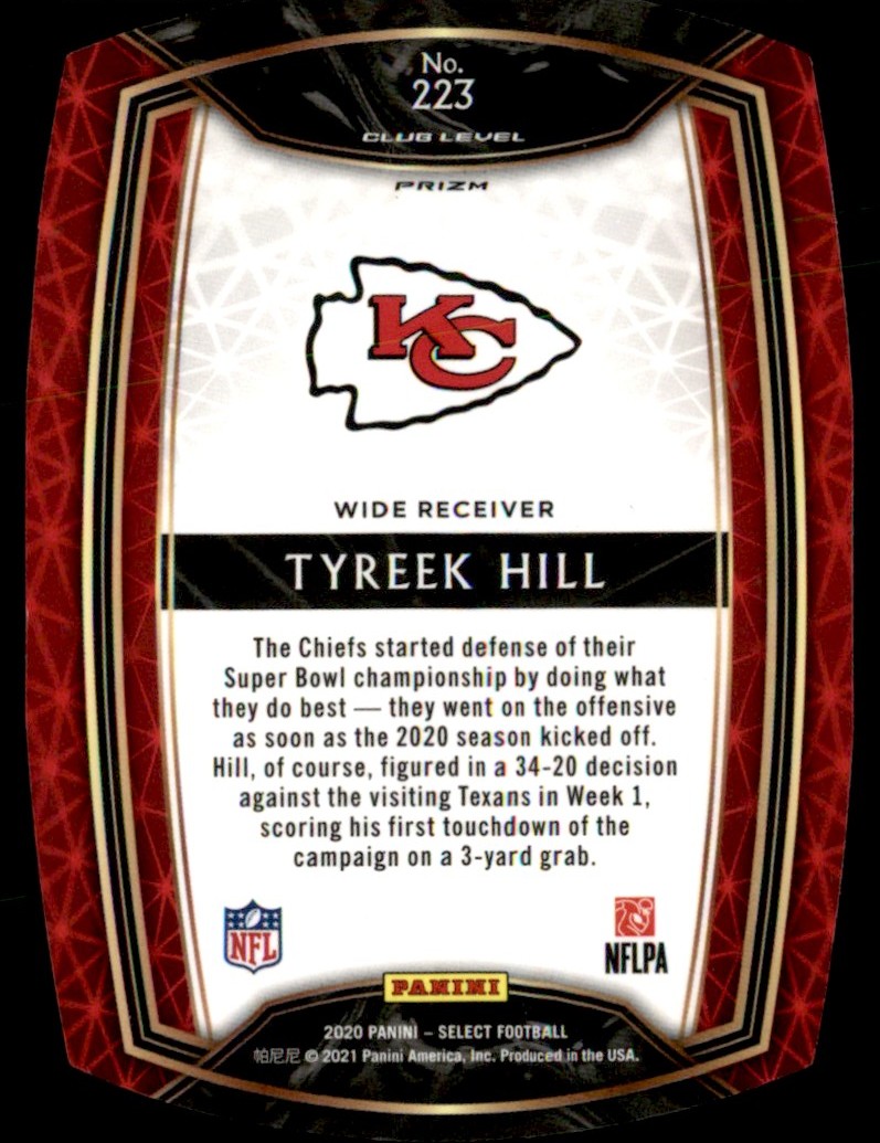 2020 Panini Select Die-Cut Prizm Purple Tyreek Hill #223 card back image
