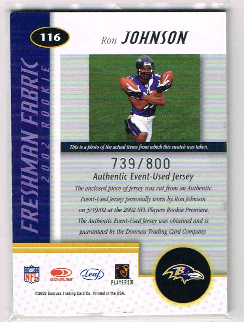 2002 Leaf Certified Ron Johnson #116 card back image