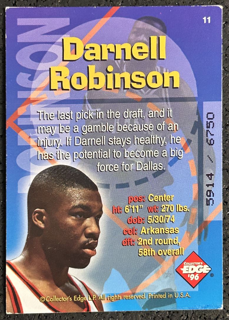 1996-97 Collector's Edge Rookie Rage Radical Recruits Darnell Robinson #11 card back image