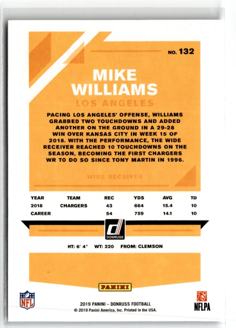 2019 Donruss Mike Williams #132 card back image